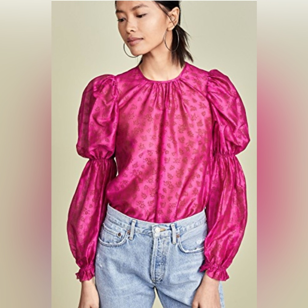 Ulla Johnson Aster Bubble Sleeve Blouse in Fuchsia Size 4